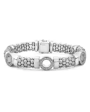 Lagos Sterling Silver Caviar Spark Diamond Three Circle Bead Link Bracelet