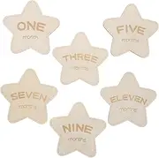 KOCKSHION Baby Girl Newborn 6pcs Wooden Monthly Milestone Cards Star Wooden Sign Milestone Photo Props