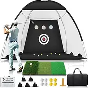 Golf Practice Net 10x7ft With Foldable Tri-Turf Mat, All in 1 Hitting Net With Scoreboard & Target, Chipping Training for Backyard Driving, Christmas Ideal Gifts for Men