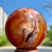179G Natural Sakura Flower Agate QUARTZ Sphere Crystal Ball Healing