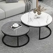 2 Sets of Nesting Tables, Round Marble Tops Coffee Table, Modern Accent Side End Table for Living Room Home Office,D-70cm+50cm