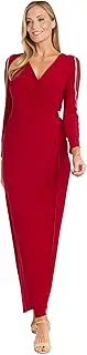 [R&M Richards] Long Wrap Dress W/Sheer Insert Embellished Sleeve, Red, 18