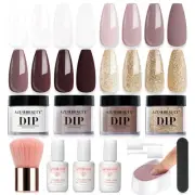 Dip Powder Nail Starter Kit White Mauve Glitter Champagne, Dipping Powder 4 C...