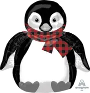 Black and White Penguin Shape wearing Scarf 28" Mylar Foil Balloon