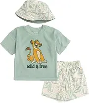 [Disney] Lion King Mickey Mouse Simba Baby T-Shirt Bike Shorts and Hat 3 Piece Newborn to Infant