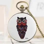 Lovely Colorful Night Owl Design Men Women Kid Quartz Analog Pocket Watch Chain