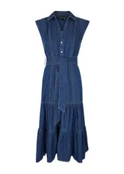 Veronica Beard Arnetta Belted Denim Midi Dress - 8 8