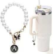 [LUHOHI] Letter Charm for Stanley Cup，Pearl Chain Accessories Stanley Cup Initial Charms for Handle Stuff Decor Water Bottle Jewelry Tumbler Cute Simple Modern Personalized Name ID Decorations