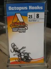 25 Addya Saltwater Octopus Bait Fish Hooks Reversed 2X / A600-BN Black Size 8