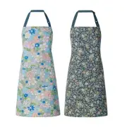 2 Pack Floral Apron for Women with Pockets, Adjustable Cotton Chef Pink/Jasmine