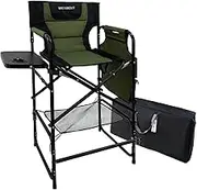 WKFAMOUT Tall Folding Directors Chair with Side Table 30.71" Seat Height Foldable Camping Chair Bar Stool for Makeup Artist Face Painting with Footrest and Storage Pocket Supports 350LBS