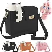 Outdoor Portable Crossbody Water Cup Storage Bag,Crossbody Bag with Sports Water Bottle Holder for Women,Portable Leather Water Bottle Bag with Adjustable Shoulder Strap,for Most Water Bottles