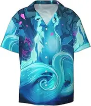 [EdWal] Magic Blue Fox Print Men's Print T Shirts Short Sleeve Polo Shirts Casual Summer Beach Shirt for Men