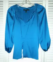 NWT~WHITE HOUSE BLACK MARKET~Blue SATIN Tie Neck PEASANT Top BLOUSE~XXS~NEW!