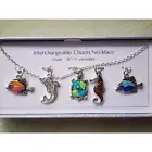 NECKLACE-Silver Tone-Charms-Interchangeable-Beach-Fish-Turtle-Fashion Jewelry