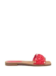 GUESS Women's Red Raidah Woven Stud Slides Size: 7, Synthetic