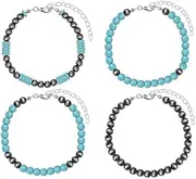 [Caiyao] 4PCS Navajo Pearl and Turquoise Bracelet Set Bohemian Style Layered Bracelet Set Western Cowgirl Vintage Jewelry