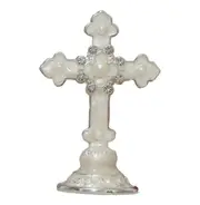 Mini White Standing Cross with Pearls & Diamante Crystals