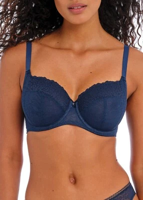 FREYA CATWALK MIDNIGHT UNDERWIRE SIDE SUPPORT BRA & BRAZILIAN BRIEF SET 30F / 8F