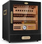 COOL KNIGHT Cigar Humidor Cabinet, Cigar Cabinet Humidor with Spanish Cedar Wood Drawer, Precision Hygrometer, 2 Humidifiers and Cigar Accessories Drawer, Christmas for Cigar Lovers.