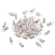 100xSilver Iron Coil Cord Ends Tube Cord Cap Tip Leather Cord Ends Caps 10x4.5mm