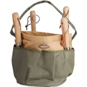 Esschert Design GT05 Round Canvas Garden Tool Bag 8 Pockets 10 x 10 inch Green