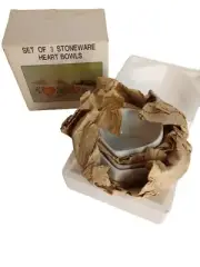 Vtg Set of 3 Stoneware Pottery Ceramic Heart Shaped Nesting Trinket Bowls NIB