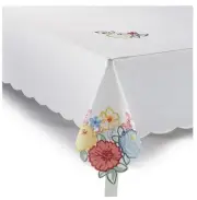 Easter Spring Summer Floral Embroidery White Tablecloth for Wedding Party