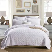 Quilted King/Super King Size Cotton Coverlet Bedspread Set Clover White