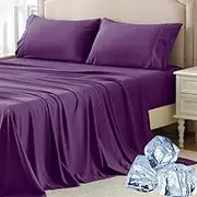 2000TC Cooling Bamboo Sheet Set - 4 Pieces (King/Queen/Super King) - Ultra-Soft Bamboo Fiber Bedding, Breathable-Luxurious Hotel，Purple,Queen Size