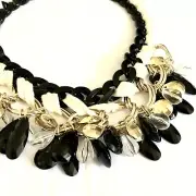 Banana Republic Women's Resin Teardrop Lucite Black Cream Wrap Necklace NWT 88