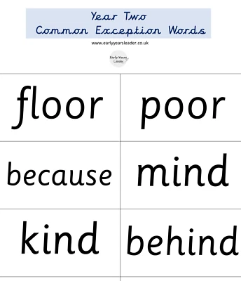 Year Two Common Exception Word Mat & Flashcards Vocabulary Education Age 6-7