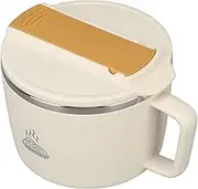 1200ml Microwave Ramen Cooker, Noodle Bowl with Chopsticks and Spork 304 Stainless Steel Portable Ramen Cooker Bowl with Lid for Office (Milky White)