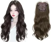 6"x6" Hair Forehead Replacement Piece Clip in Loose Wavy Supplement Topper With Wispy Fringe for Thinning Hair Dark Brown，No need for a hairnet, naturally fluffy.