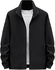 [Generic] Men's Full Zip Fleece Jacket Stand Collar Soft Warm Windproof Jackets Lightweight Outdoor Hiking Work Coats, Black, Medium