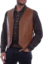 BaronHong Mens Classic Black Leather Snap Button Motorcycle Vest - Riding Club Adult Motorcycle Vest