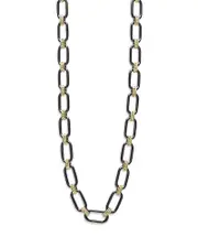 Lagos 18K Yellow Gold Signature Caviar Black Ceramic Link Necklace, 16-18