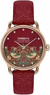 [August Berg] Unisex Adult's Morris and Co Strawberry Thief Rose Gold-Tone 26mm Case, Red Dial, Red Perlon Strap M1ST0926A17LRDE Dress Watch, Red, 26mm
