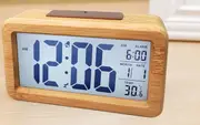 Timber Digital Table Clock with Alarm Temperature Snooze & Calendar Light Colour