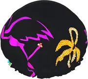 Pineapple Banana Flamingo Print Shower Cap For Women Reusable Double Layer Stylish Soft Bath Cap With Lining Elastic Band