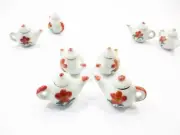 Set 4 Coffee Pot Teapot Red Flower Paint Dollhouse Miniature Ceramic 12931