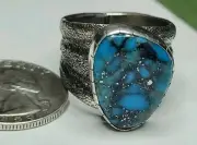 Ithaca Peak Turquoise Tufa Cast Sterling Silver Ring Size 10 Pyrite Matrix 15.3g