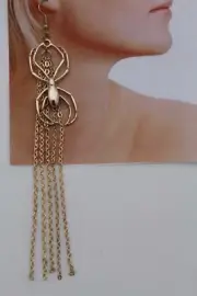 Women Earrings Set Hook Fashion Jewelry Gold Metal Chains Tassel Fringes Spiders
