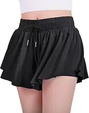 [JOCMIC] Girls Flowy Shorts, 2 in 1 Preppy Butterfly Shorts with Spandex Liner for Cheer Athletic Gym Teens Casual Clothes