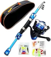 ReelFin Spinning Fishing Pole Kids –Telescopic Fishing Rod & Reel Combo, Tackle Box, Carry Bag for Boys and Girls with Full Kits Hooks Lure Case for Youth Fishing and Beginner