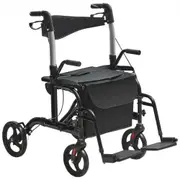 VEVOR 2 in 1 Rollator Walker & Transport Chair for Seniors, Folding Rolling Walker Wheelchair Combo & Footrests, Lightweight Aluminum Mobility Walker