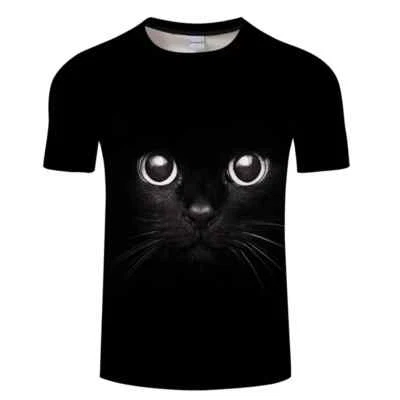 T-Shirt Cat Black Eyes, Animal Pet Lovers, Kitten Huge Cat Face Size: XL