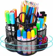 Pen Holder for Desk, 360-degree Rotating Desk Organizers with 7 Compartments –Storage 400+ Pencils, Black Desk Accessories & Workspace Organizer Mesh Desktop Caddy for Office School & Art Supplies