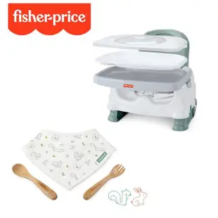 【Fisher price 費雪】寶寶小餐椅+餐巾餐具組-松鼠/兔子