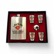 Jim Beam Hip Flask and Shot Glass Gift Set Stainless Steel 8oz